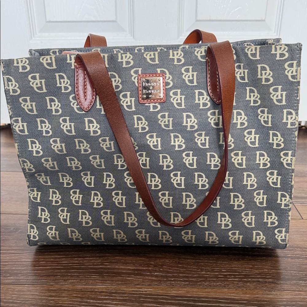 Dooney & Bourke Gray and Brown Monogram Shoulder Bag